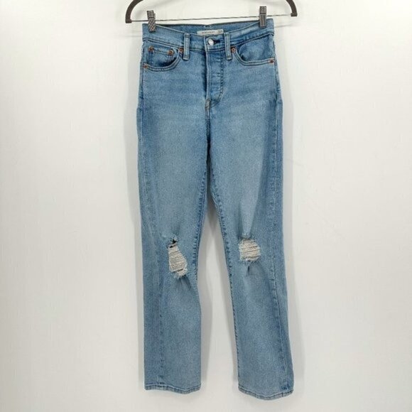 Levi's Wedgie Straight Ultra High-Rise Busted Knee Distressed 25 Button Fly Jean - Picture 1 of 9